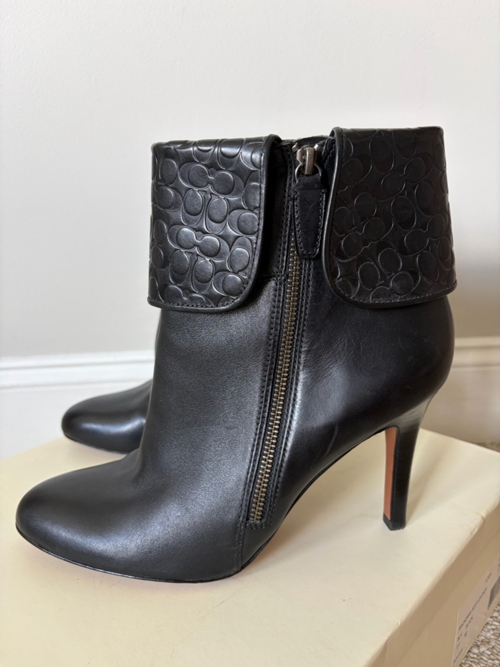 Coach Black Leather Fold-Over Cuff Ankle Booties - Picture 3 of 12